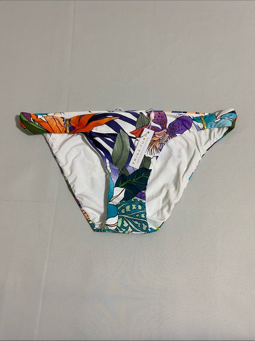 TRINA TURK Hipster Bikini Bottom w Metallic Gold Ring Accent Size 4